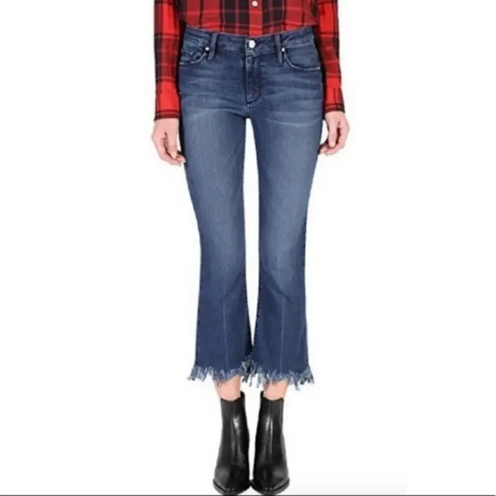 Black Orchid Mia Crop Flare Jeans frayed hem sz‎ 28 in excellent condition